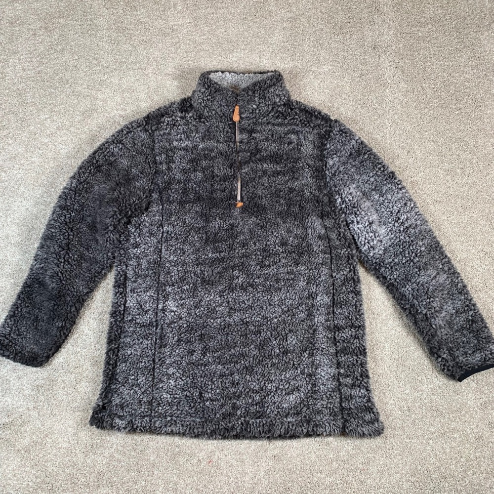 Pink Lily Womens Small Gray Faux Fur Sherpa Pullover 1/2 Zip Jacket Fleece